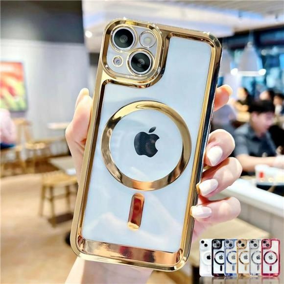 For iPhone 14 13 Pro MAX 12 11 Plating Magnetic Slim Cover Clear Mag Safe Case - Picture 1 of 10
